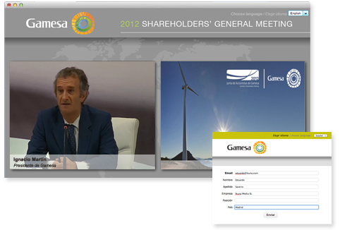 Emisión de evento con sicronización multimedia y registro de usuarios